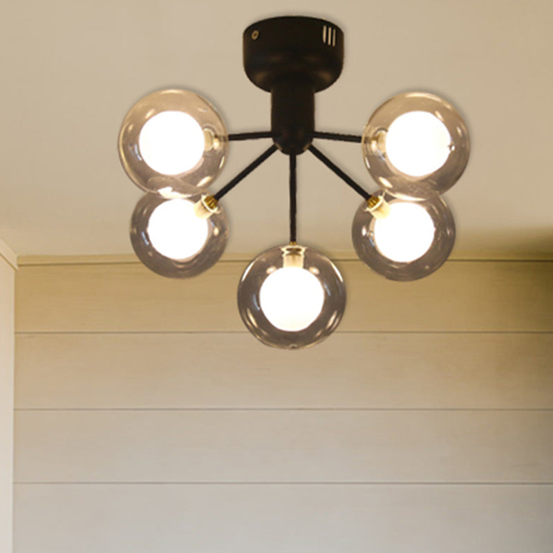 5 Lights Orbit Semi Flush Ceiling Light 5 Lights Modern Style Glass Ceiling Lamp for Foyer Hallway