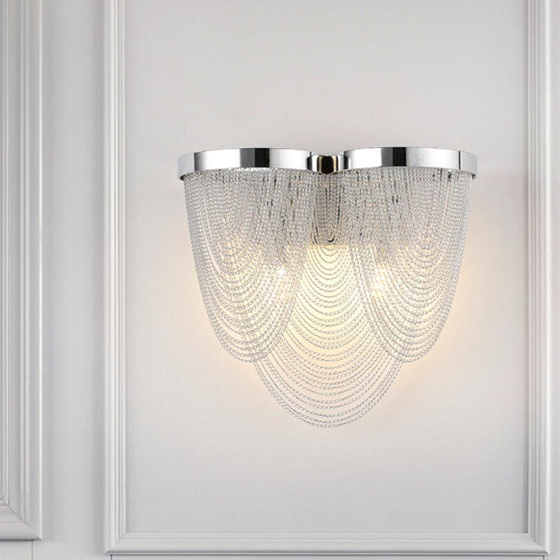 Metal Chain Shade Wall Light Fixture Postmodern 2 Lights Bedroom Sconce Light in Chrome