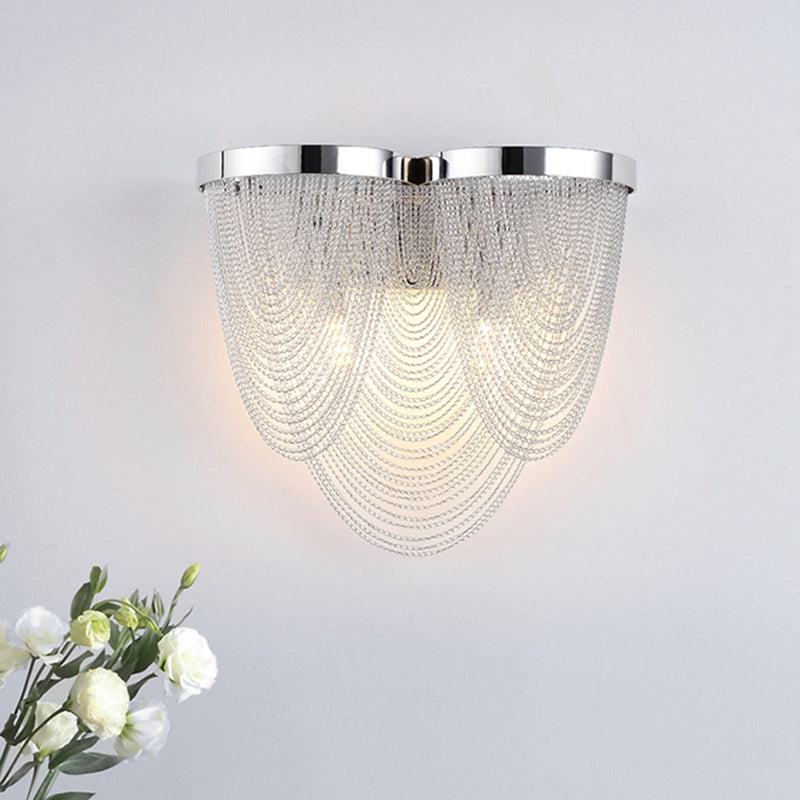 Metal Chain Shade Wall Light Fixture Postmodern 2 Lights Bedroom Sconce Light in Chrome