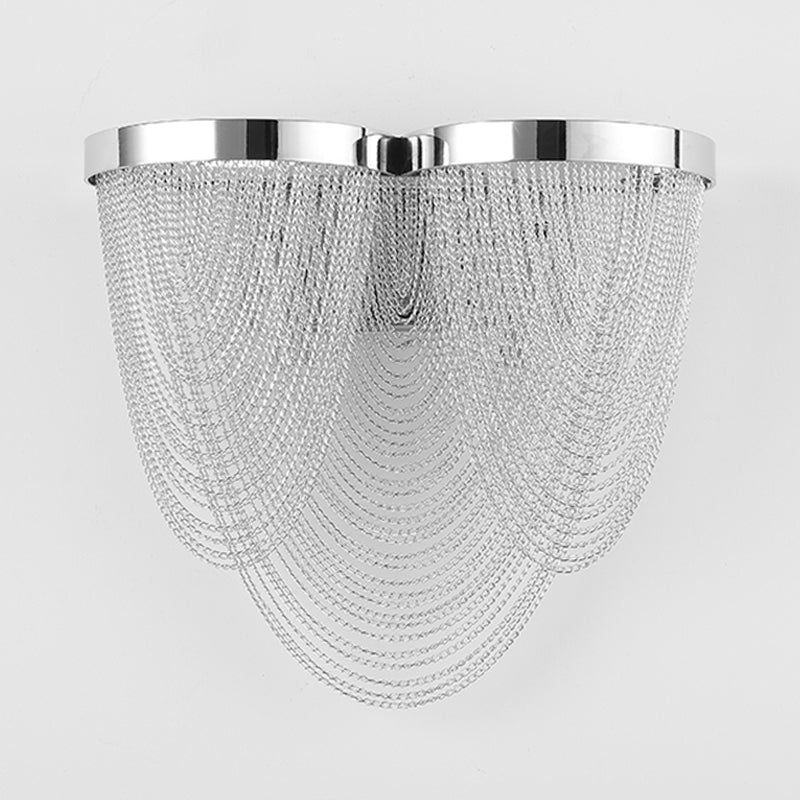 Metal Chain Shade Wall Light Fixture Postmodern 2 Lights Bedroom Sconce Light in Chrome