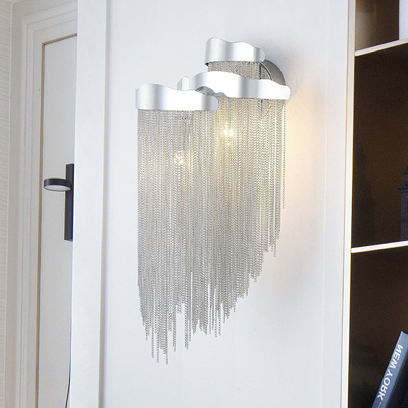 Silver Metal Chain Shade Wall Light Fixture Modern 3 Lights Sconce Light for Bedroom