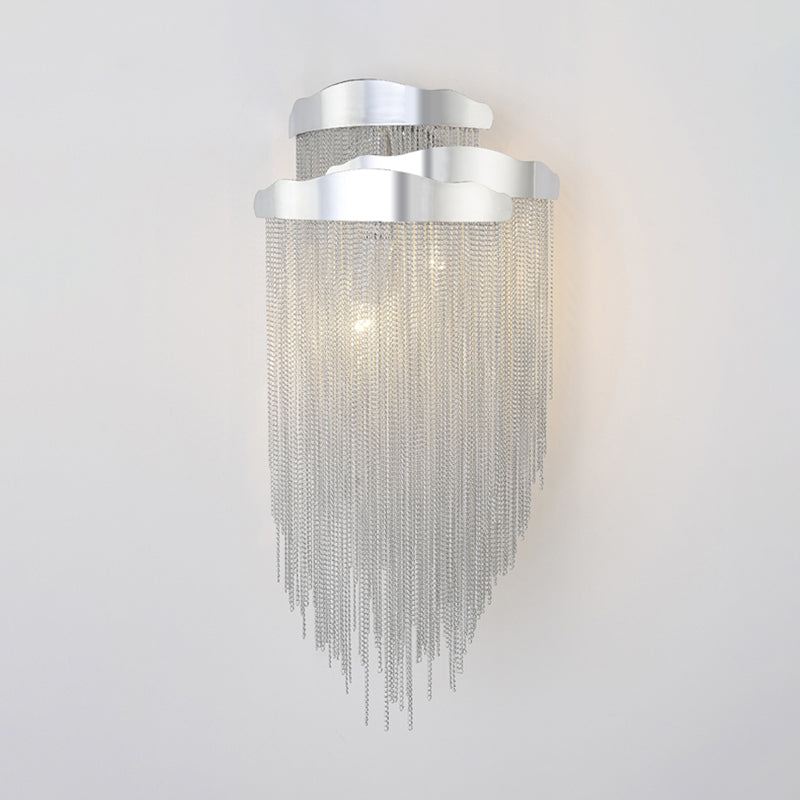 Silver Metal Chain Shade Wall Light Fixture Modern 3 Lights Sconce Light for Bedroom