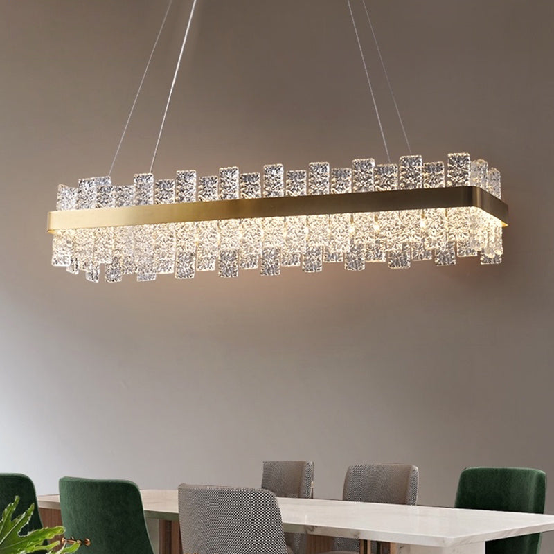 Rippled Crystal Loop Shaped Pendant Light Modern Brass Plated LED Island Ceiling Light