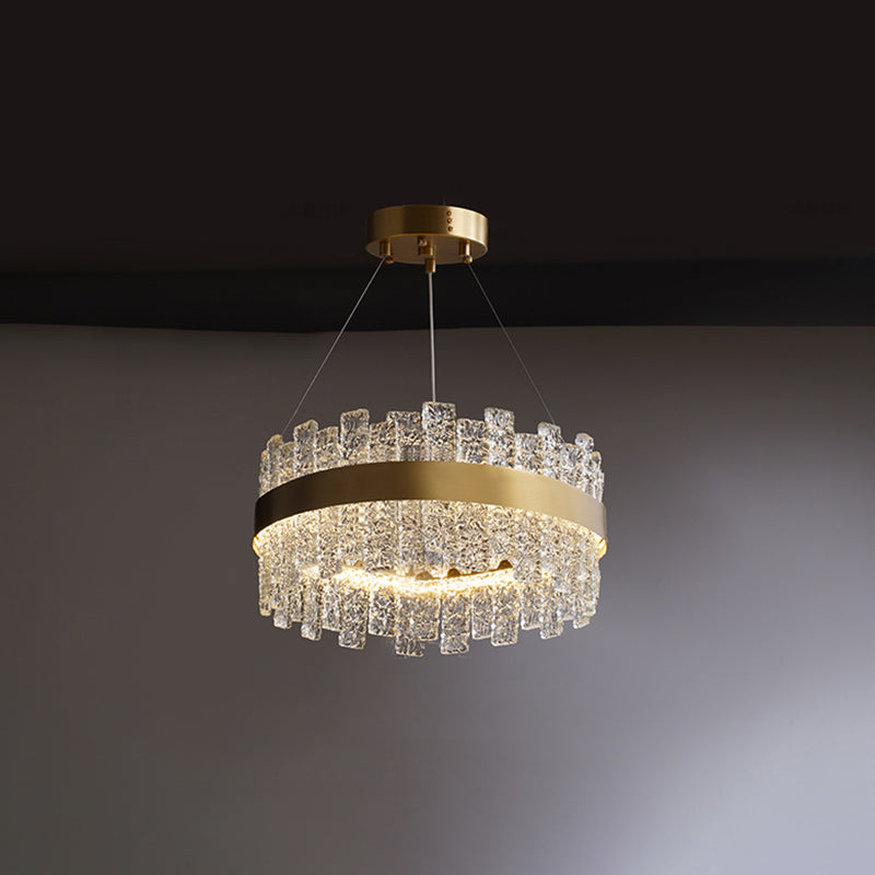 Rippled Crystal Loop Shaped Pendant Light Modern Brass Plated LED Island Ceiling Light