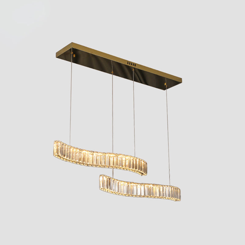 Simplicity Wavy Hanging Lamp Prismatic Crystal Restaurant LED Island Pendant Light in Brass
