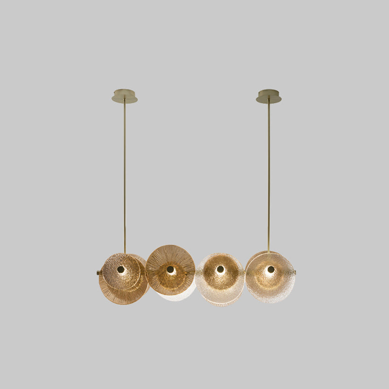 Disc Textured Glass Island Lighting Postmodern 4-Light Brass Suspension Light for Dinner