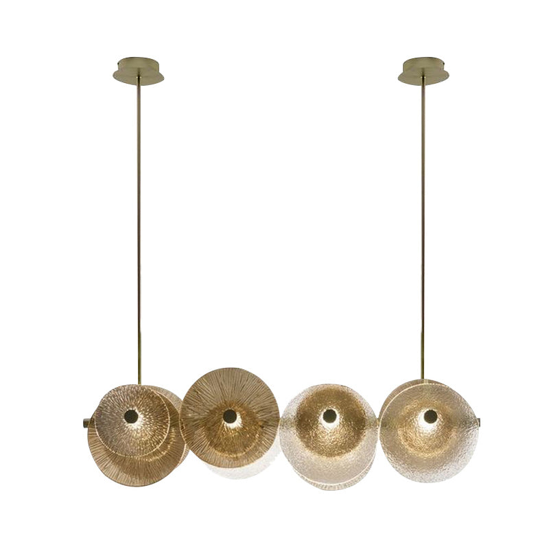 Disc Textured Glass Island Lighting Postmodern 4-Light Brass Suspension Light for Dinner