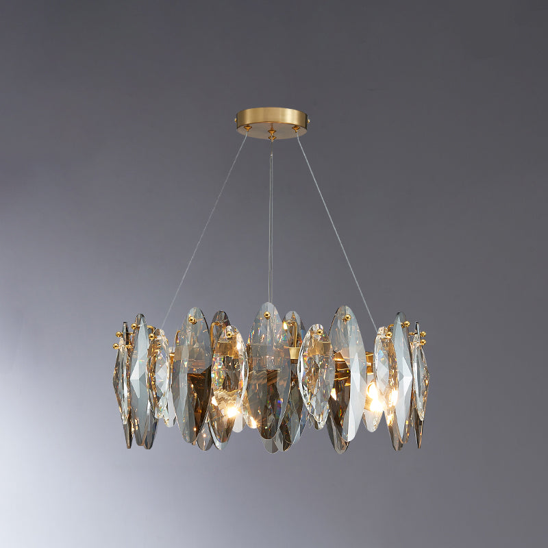 Leaf Shaped Suspension Lamp Postmodern Smoke Grey Glass Restaurant Island Light in Gold