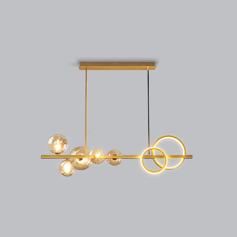 Ring and Globe Island Lamp Contemporary Glass 7-Head Hanging Light for Dining Room