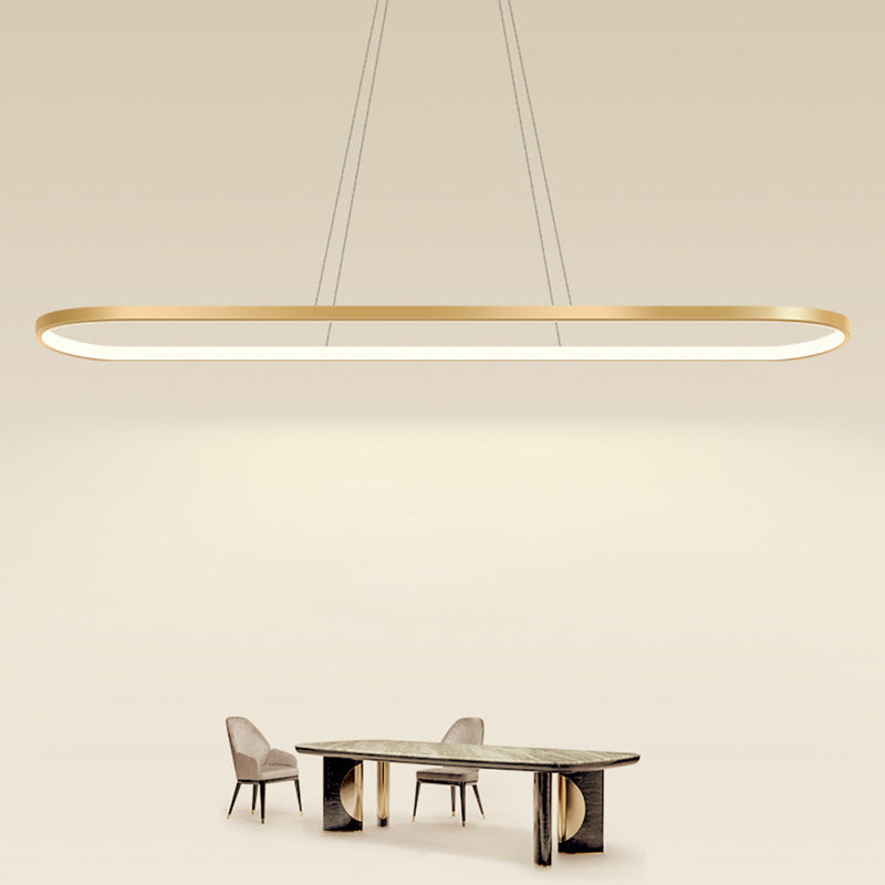Metal Oblong Pendant Light Fixture Minimalist Gold Plated LED Island Lighting over Table