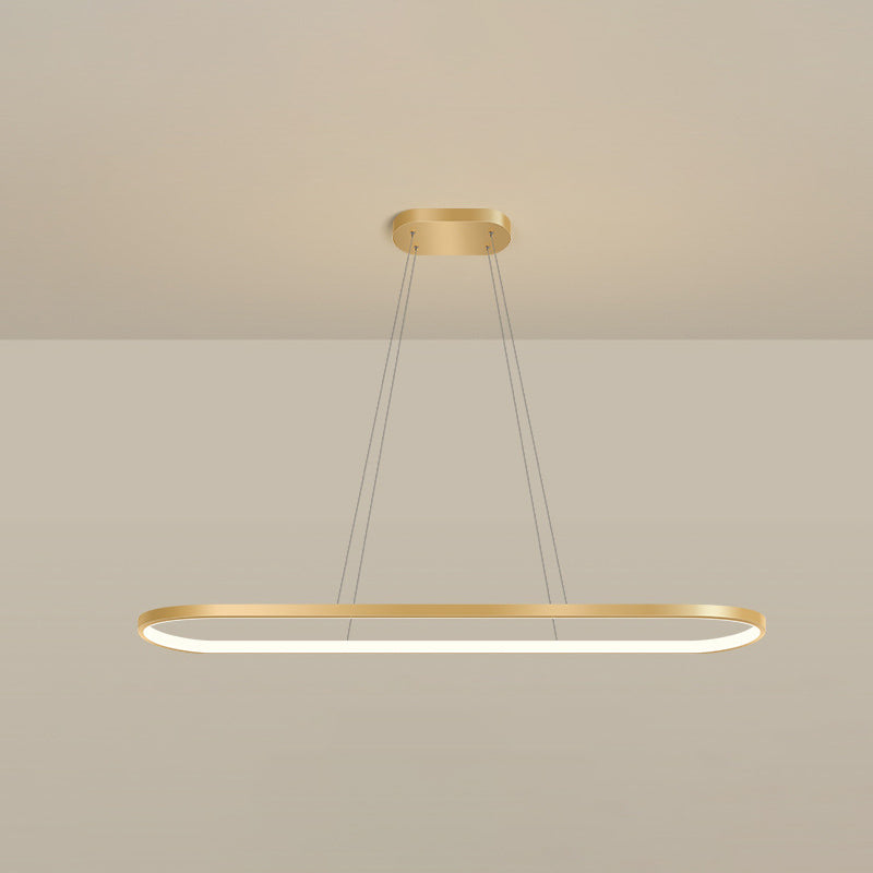 Metal Oblong Pendant Light Fixture Minimalist Gold Plated LED Island Lighting over Table