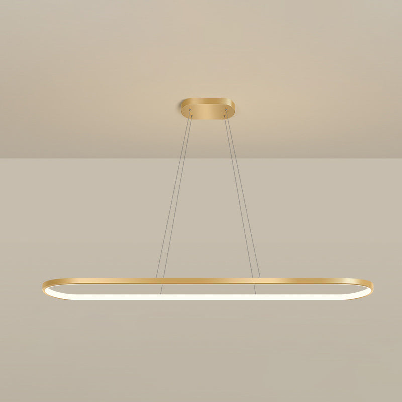 Metal Oblong Pendant Light Fixture Minimalist Gold Plated LED Island Lighting over Table