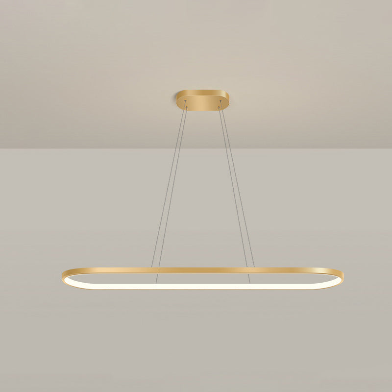 Metal Oblong Pendant Light Fixture Minimalist Gold Plated LED Island Lighting over Table