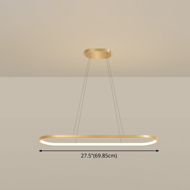 Metal Oblong Pendant Light Fixture Minimalist Gold Plated LED Island Lighting over Table