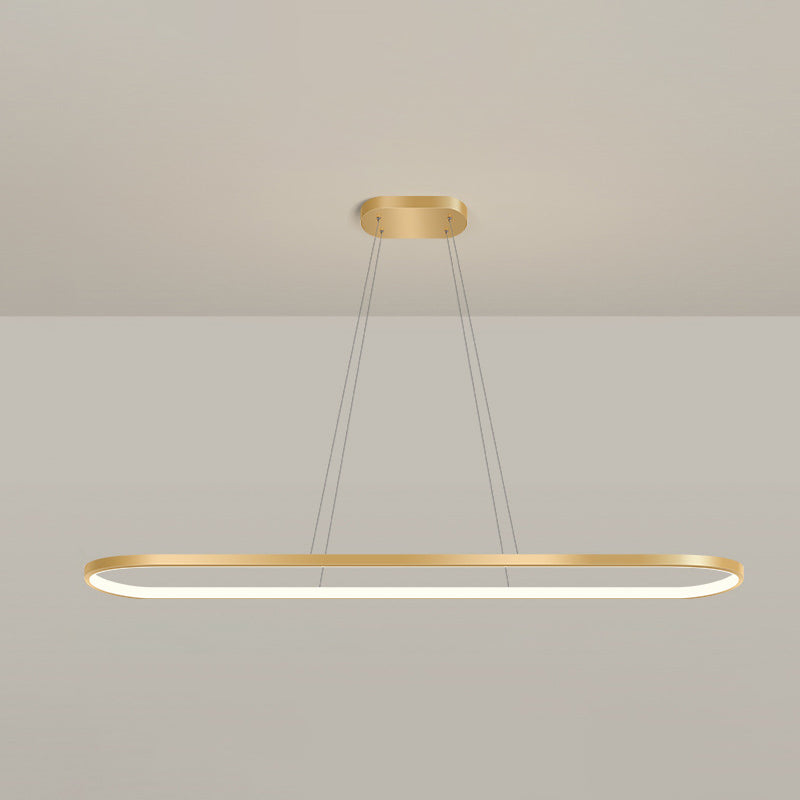 Metal Oblong Pendant Light Fixture Minimalist Gold Plated LED Island Lighting over Table