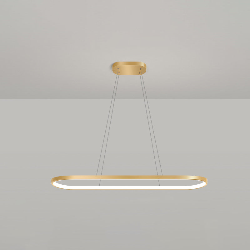 Metal Oblong Pendant Light Fixture Minimalist Gold Plated LED Island Lighting over Table