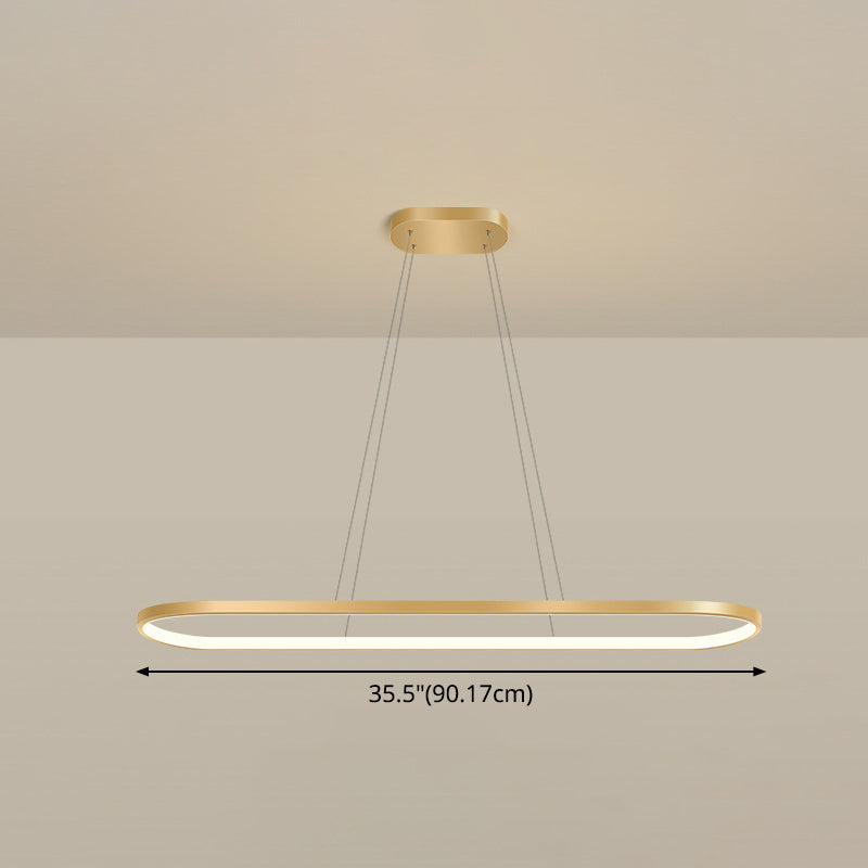 Metal Oblong Pendant Light Fixture Minimalist Gold Plated LED Island Lighting over Table