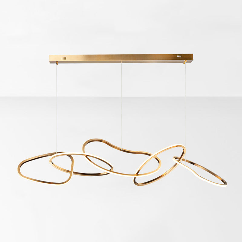 Metal 5-Ring Island Lighting Minimalist Golden LED Hanging Light for Dinning Room