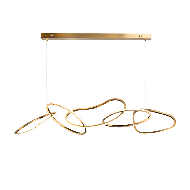 Luce sospesa a LED dorata minimalista a 5 anelli in metallo per sala da pranzo