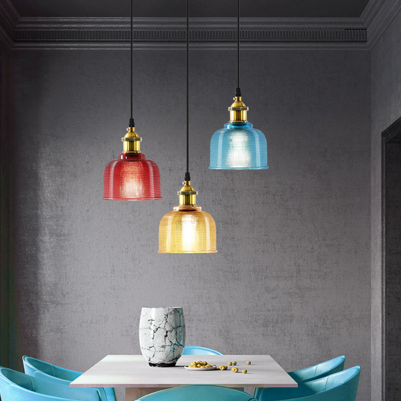 Gitterglas Schüssel-Aufhängung Anhänger Loft Style Single-Bulb-Stangendecke in Messing