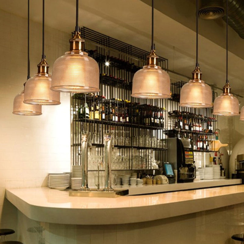 Gitterglas Schüssel-Aufhängung Anhänger Loft Style Single-Bulb-Stangendecke in Messing