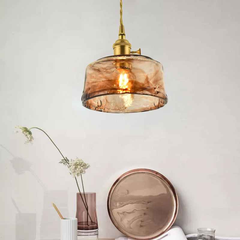 Colgante sombreado de latón Vintage Vintage Class de color marrón 1 Bulb Room Pendulum Light