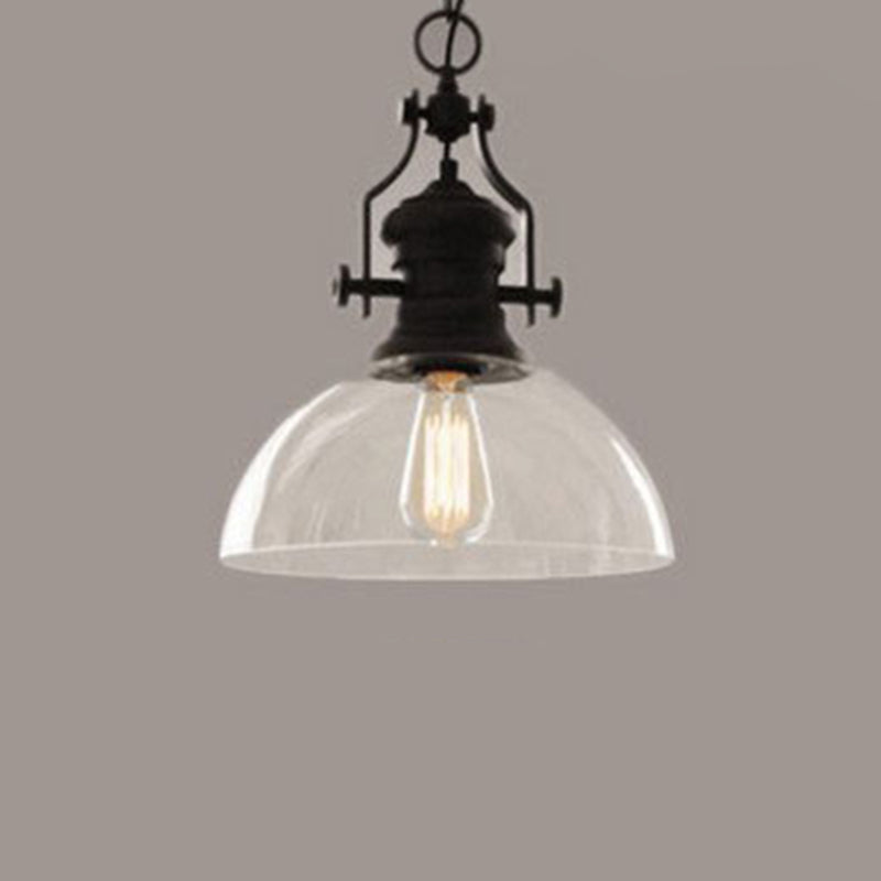 Glasscheibe-Form-Federlampe Industrie 1-Licht Bistro Bar Anhänger Beleuchtung in Schwarz