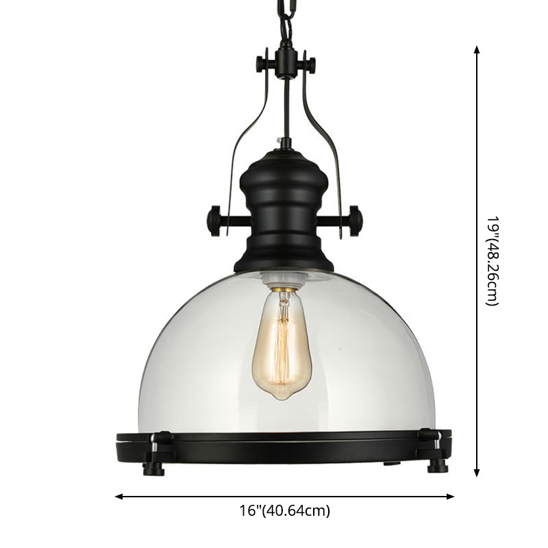 Glasscheibe-Form-Federlampe Industrie 1-Licht Bistro Bar Anhänger Beleuchtung in Schwarz