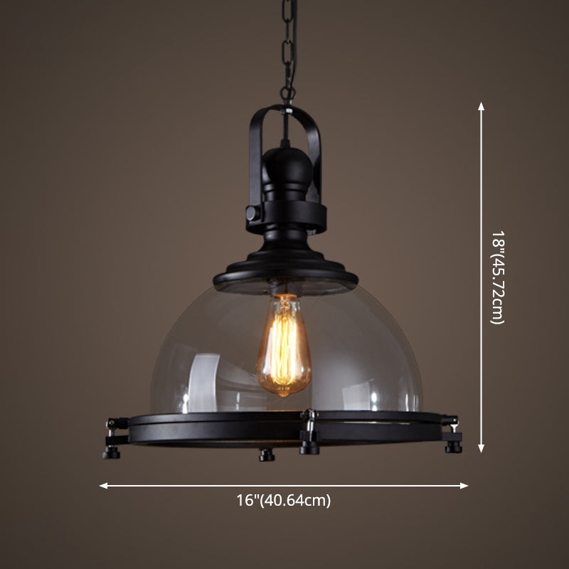 Glasscheibe-Form-Federlampe Industrie 1-Licht Bistro Bar Anhänger Beleuchtung in Schwarz