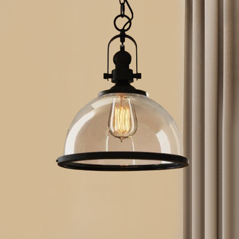 Glasscheibe-Form-Federlampe Industrie 1-Licht Bistro Bar Anhänger Beleuchtung in Schwarz