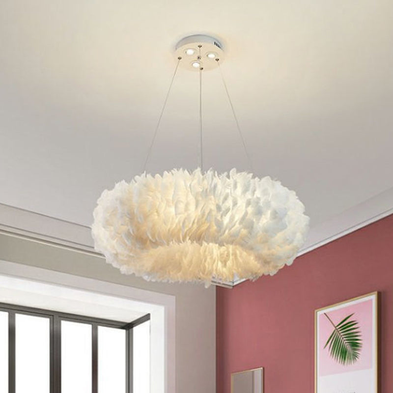 Feather Hanging Light Fixture Modernist White Chandelier Pendant Light for Bedroom