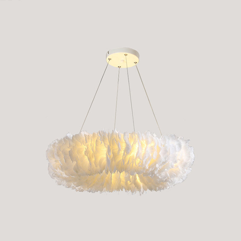 White Doughnut Chandelier Lamp Minimalist Feather Loop Pendant Lighting Fixture