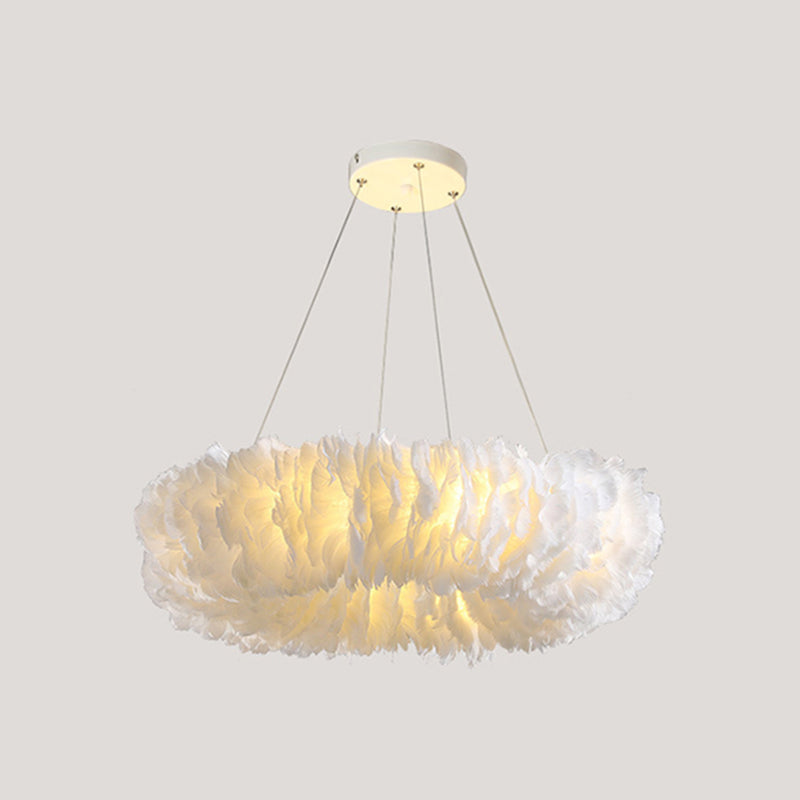 White Doughnut Chandelier Lamp Minimalist Feather Loop Pendant Lighting Fixture