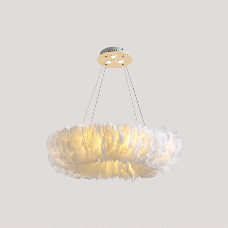 White Doughnut Chandelier Lamp Minimalist Feather Loop Pendant Lighting Fixture