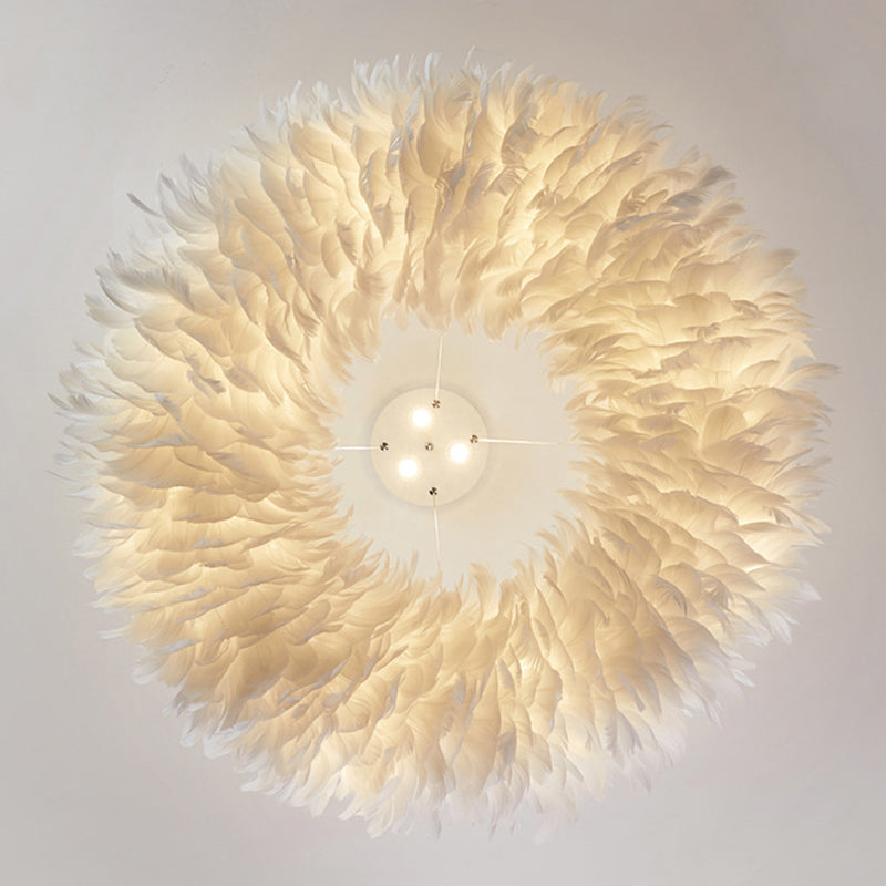 White Doughnut Chandelier Lamp Minimalist Feather Loop Pendant Lighting Fixture