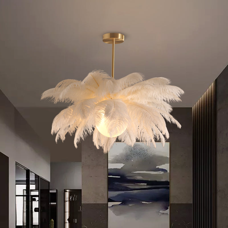Nieuwheid Palm Tree Hangende Licht Licht Nordic Style Feather Living Room Kroonluchter in het wit