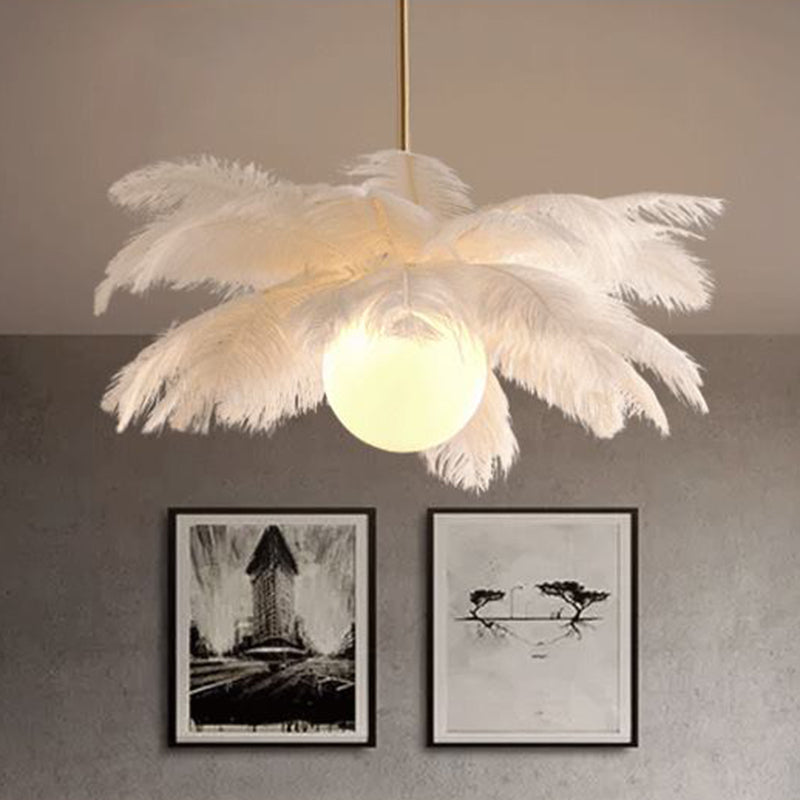 Nieuwheid Palm Tree Hangende Licht Licht Nordic Style Feather Living Room Kroonluchter in het wit