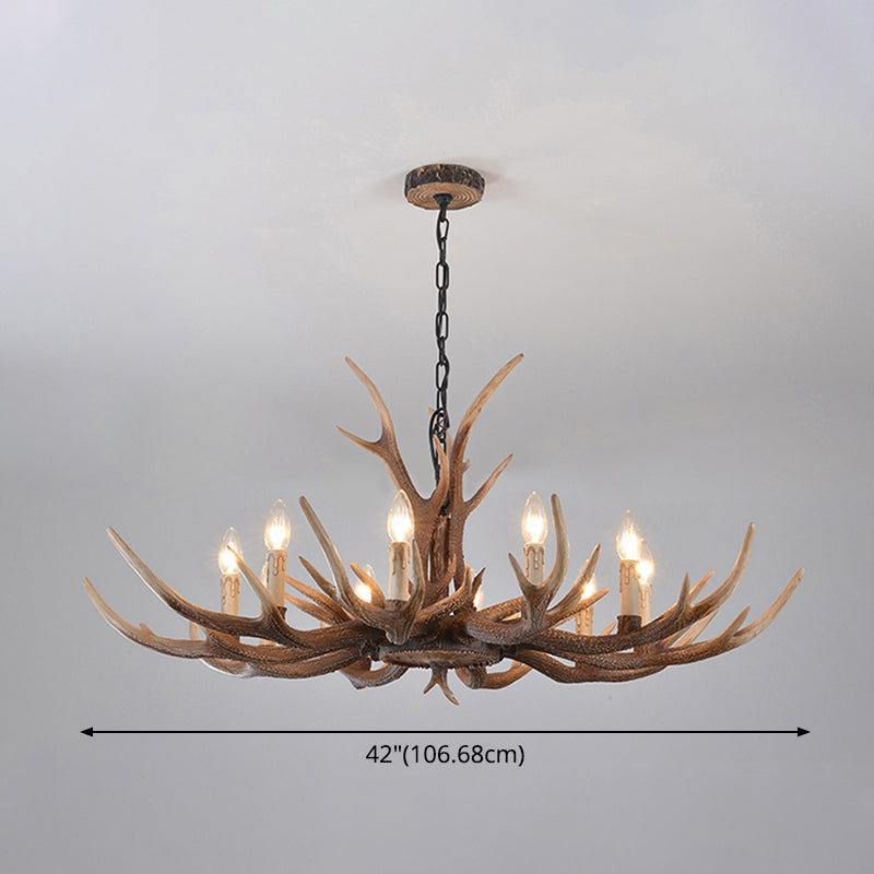 Fake Antler Chandelier Lighting Rustic Brown Resin Ceiling Light with Candle Design