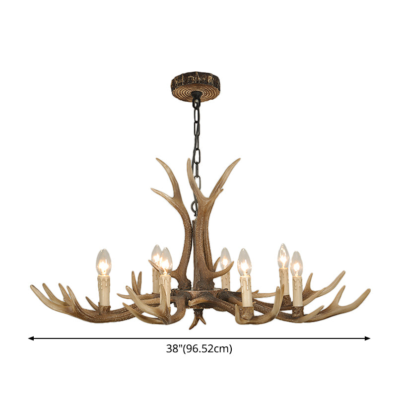 Fake Antler Chandelier Lighting Rustic Brown Resin Ceiling Light with Candle Design