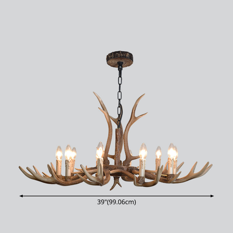 Fake Antler Chandelier Lighting Rustic Brown Resin Ceiling Light with Candle Design