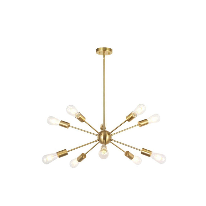 Lámpara metálica de araña de bombilla industrial desnuda con diseño de ráfaga de sol