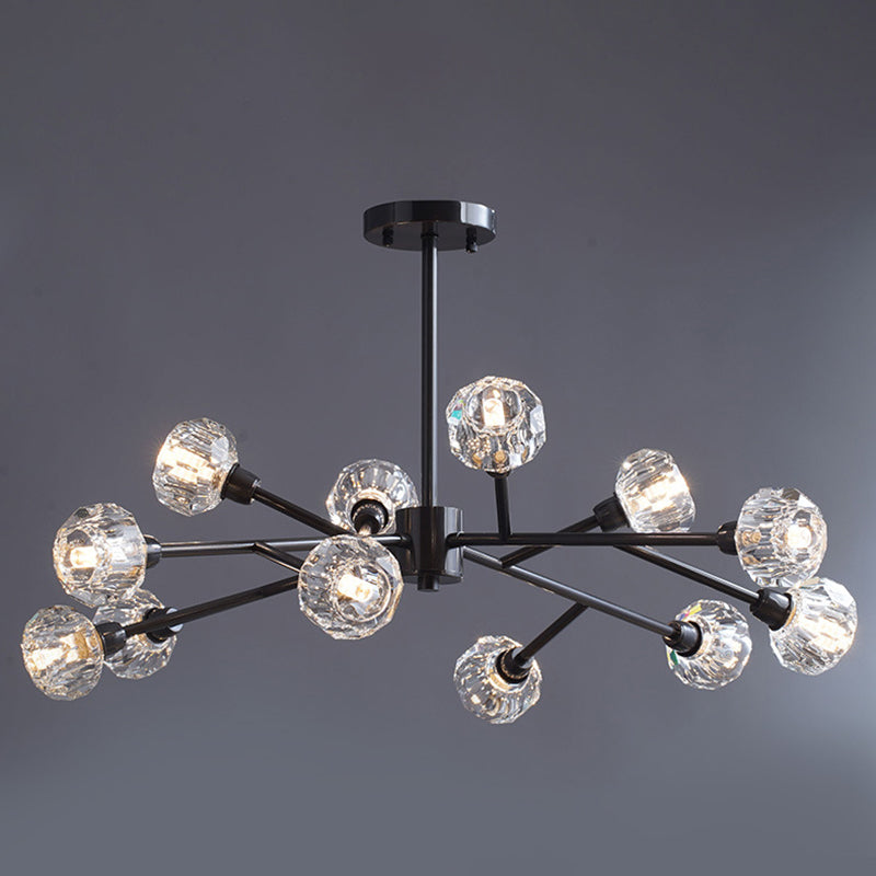 Mini Globe Crystal Chandelier Modern Style Black Finish Pendant Light for Living Room