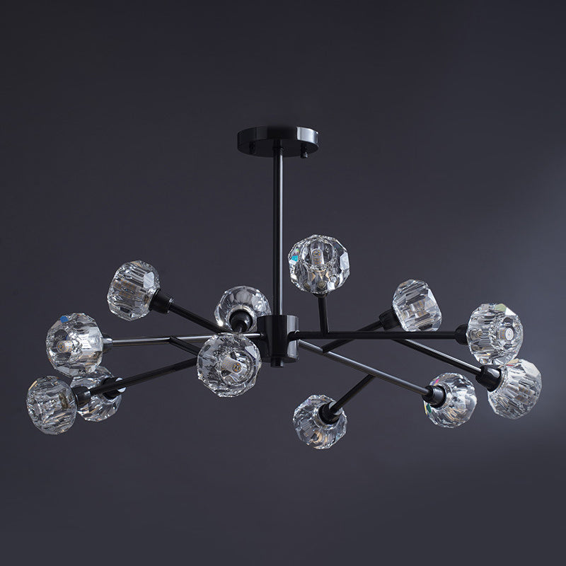 Mini Globe Crystal Chandelier Modern Style Black Finish Pendant Light for Living Room