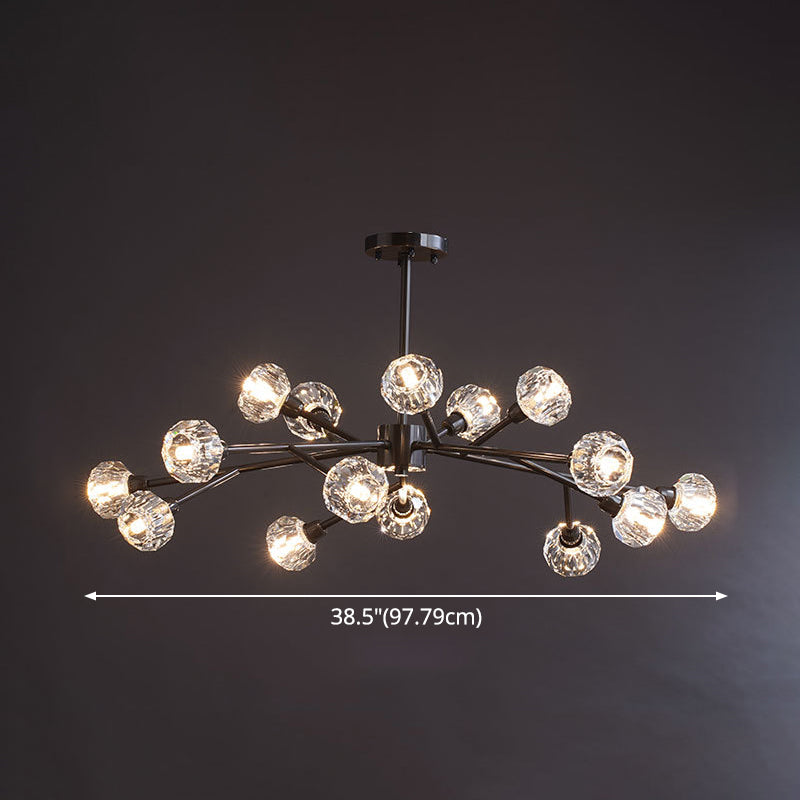 Mini Globe Crystal Chandelier Modern Style Black Finish Pendant Light for Living Room