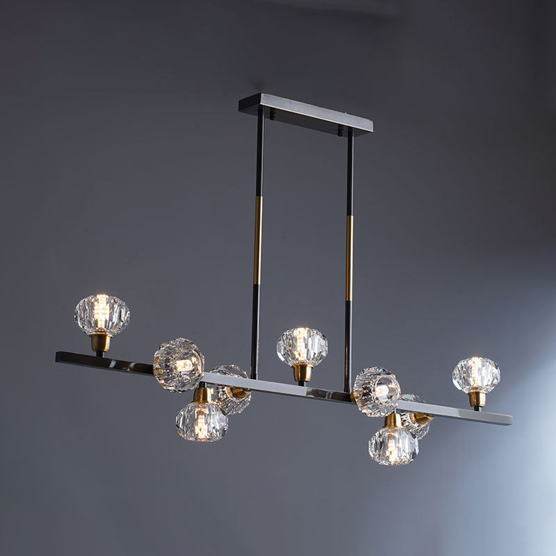 Mini Globe Crystal Chandelier Modern Style Black Finish Pendant Light for Living Room