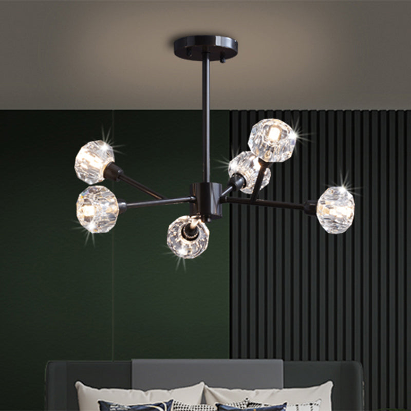 Mini Globe Crystal Chandelier Modern Style Black Finish Pendant Light for Living Room
