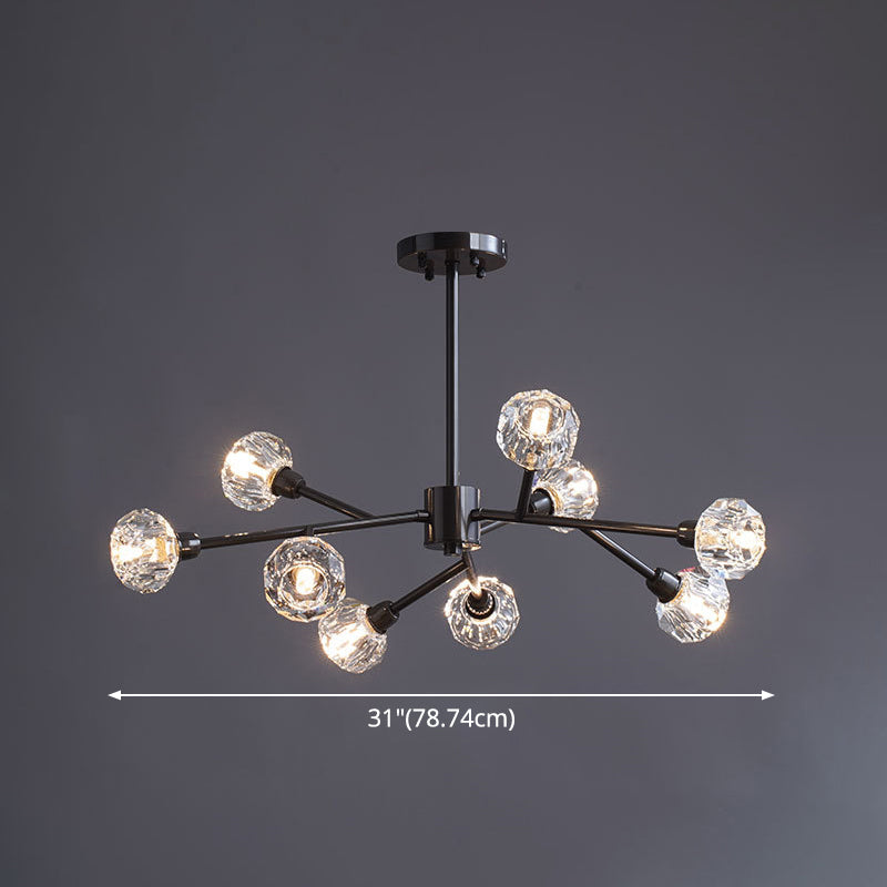 Mini Globe Crystal Chandelier Modern Style Black Finish Pendant Light for Living Room