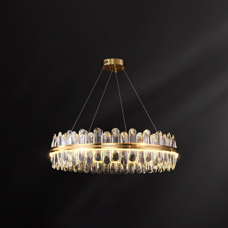 Circle Dining Room Pendant Lighting Crystal LED Minimalistic Chandelier in Brass