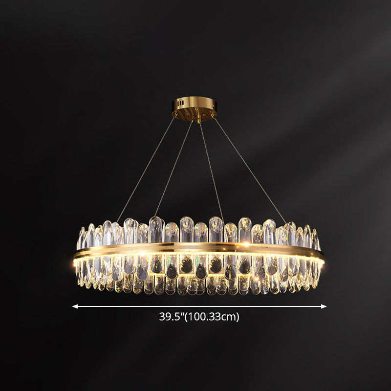 Circle Dining Room Pendant Lighting Crystal LED Minimalistic Chandelier in Brass