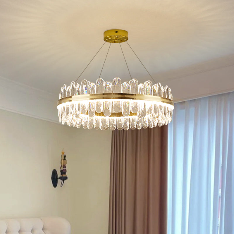 Circle Dining Room Pendant Lighting Crystal LED Minimalistic Chandelier in Brass
